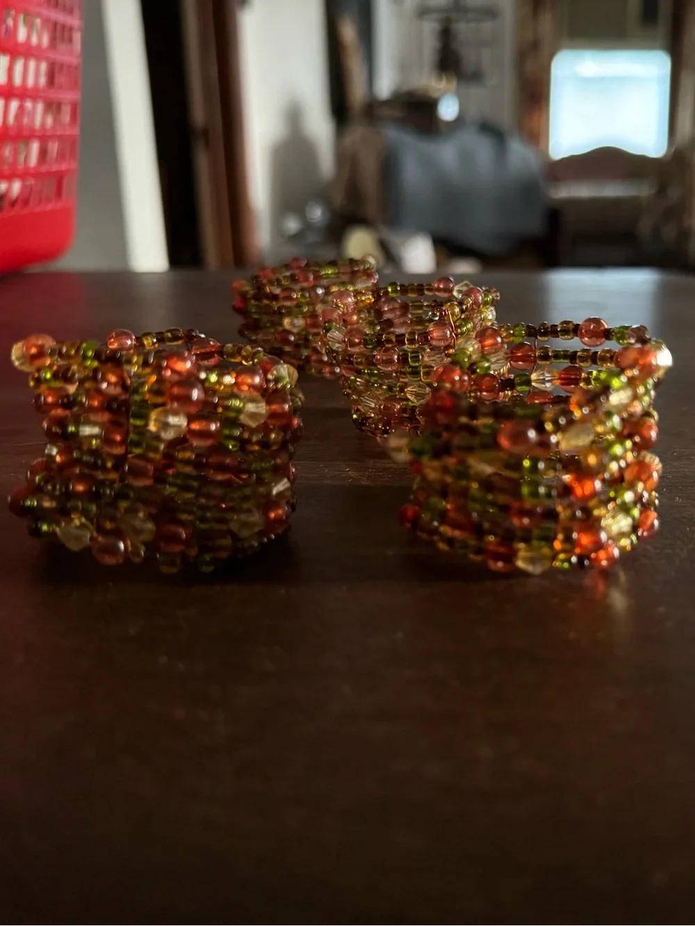 Set of 4 Pier 1 or Crate & Barrel Style Boho Beaded Napkin Rings Holders